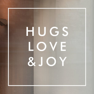 Hugs Love en Joy   Stijlvol kerstvierkant wit Raamsticker