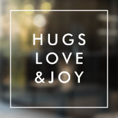 Hugs Love en Joy | Stijlvol kerstvierkant wit Raamsticker
