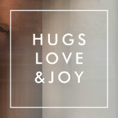Hugs Love en Joy | Stijlvol kerstvierkant wit Raamsticker