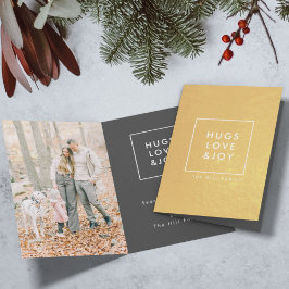 Hugs Love en Joy | Stijlvolle kerstfoto van Trendy Folie Kaarten