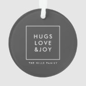 Hugs Love en Joy | Stijlvolle kerstfoto van Trendy Ornament (achterkant)