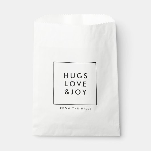 Hugs Love en Joy | Stijlvolle, minimale Kerstmis Bedankzakje (Voorkant)