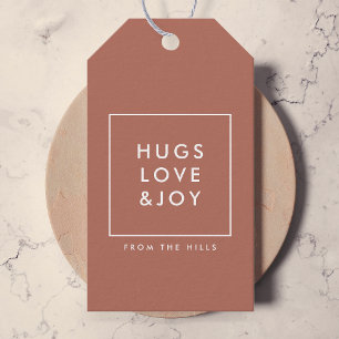 Hugs Love en Joy Terracotta Burnt Oranje Modern Cadeaulabel