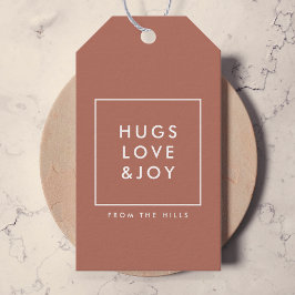 Hugs Love en Joy | Terracotta Burnt Oranje Modern Cadeaulabel