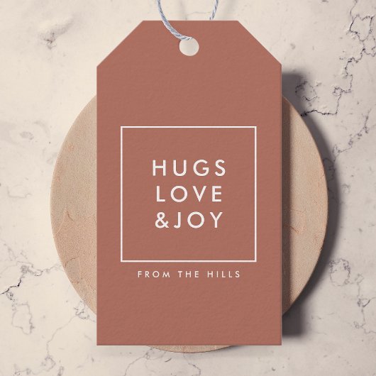Hugs Love en Joy | Terracotta Burnt Oranje Modern Cadeaulabel