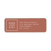 Hugs Love en Joy | Terracotta Burnt Oranje Modern Etiket (Voorkant)