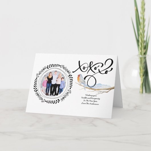 HUGS n KISSES PHOTO Xmas Kaart Modern Robin (Voorkant)