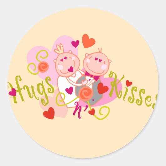 Hugs n' Kisses Valentijn Ronde Sticker (Voorkant)