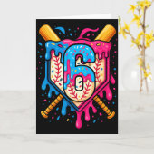 Hugvyn 6th Birthday Baseball Ice Cream Drip Number Kaart (Gele Bloem)
