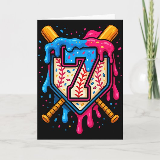 Hugvyn 7e verjaardag honkbal ijsdrip nummer kaart (Voorkant)
