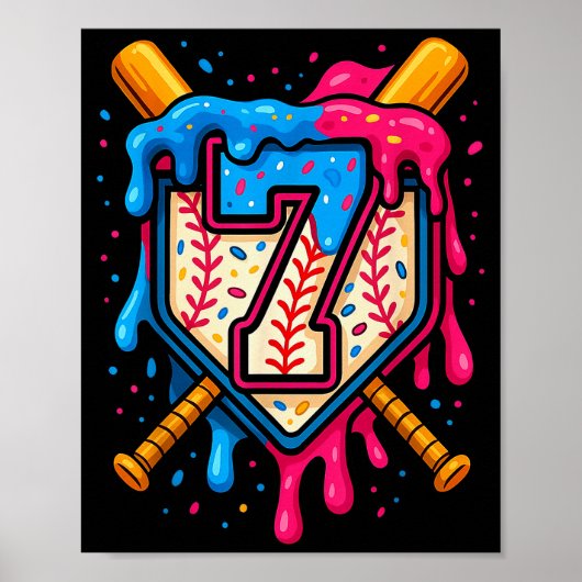 Hugvyn 7e verjaardag honkbal ijsdrip nummer poster (Voorkant)