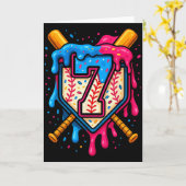 Hugvyn 7th Birthday Baseball Ice Cream Drip Number Kaart (Gele Bloem)