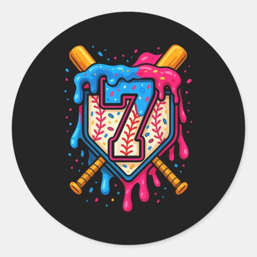 Hugvyn 7th Birthday Baseball Ice Cream Drip Number Ronde Sticker (Voorkant)