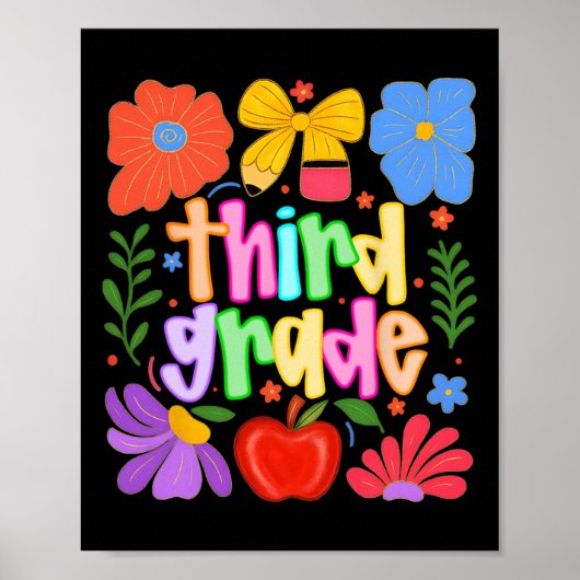 Hugvyn Back To School Third Grade Preppy Teacher K Poster (Voorkant)