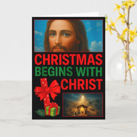 Hugvyn Christmas Begins With Christ Jesus Cross Ch Kaart (Gele Bloem)