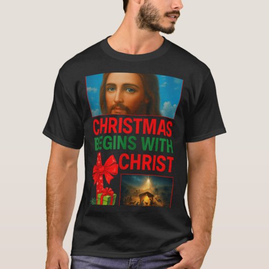 Hugvyn Christmas Begins With Christ Jesus Cross Ch T-shirt (Voorkant)