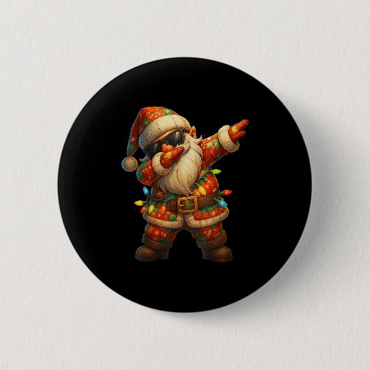 Hugvyn Christmas_ Patchwork Dabbing Santa Claus Xm Ronde Button 5,7 Cm (Voorkant)