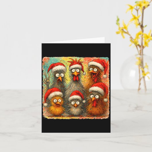 Hugvyn Christmas Santa Chicken Crazy Eagerlys Roos Kaart (Gele Bloem)
