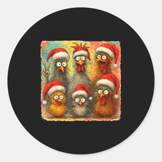 Hugvyn Christmas Santa Chicken Crazy Eagerlys Roos Ronde Sticker (Voorkant)