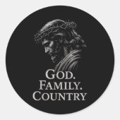Hugvyn God Family Country Jesus Christian Faith Mi Ronde Sticker (Voorkant)