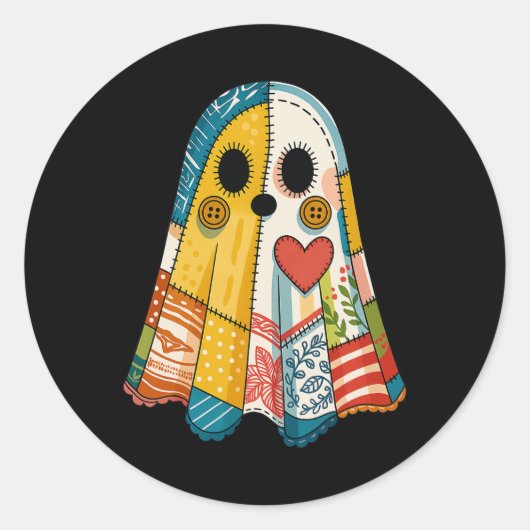 Hugvyn Halloween Patchwork Ghost Spooky Quilt Ghos Ronde Sticker (Voorkant)