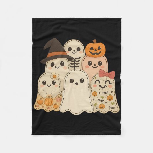 Hugvyn Halloween Patchwork Quilt Ghost Matching Fa Fleece Deken (Voorkant)