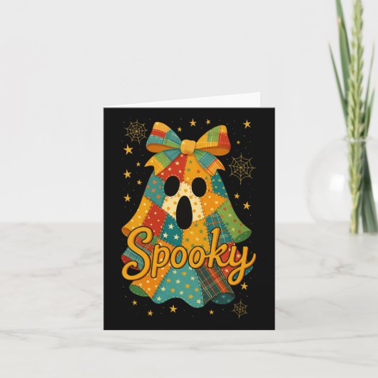 Hugvyn Halloween Patchwork Spooky Ghost Bow Preppy Kaart (Voorkant)