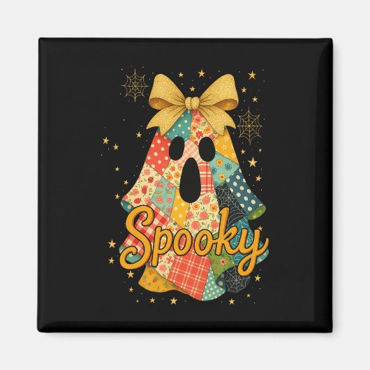 Hugvyn Halloween Patchwork Spooky Ghost Bow Preppy Magneet (Voorkant)