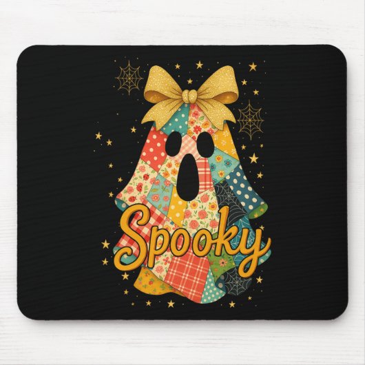 Hugvyn Halloween Patchwork Spooky Ghost Bow Preppy Muismat (Voorkant)