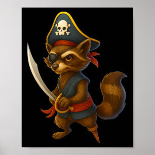 Hugvyn Halloween Pirate Raccoon Spooky Raccoon Cos Poster