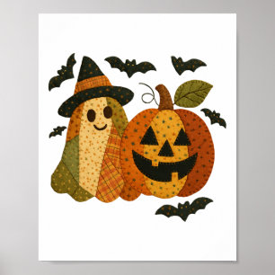Hugvyn Halloween Preppy Patchwork Pompoen Bloemen Poster