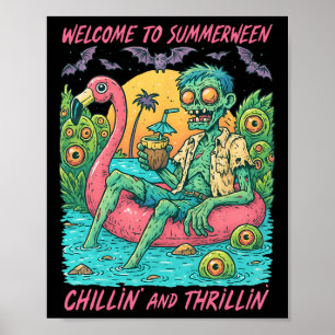 Hugvyn Halloween Zomer tussen Zombie Float Flaming Poster