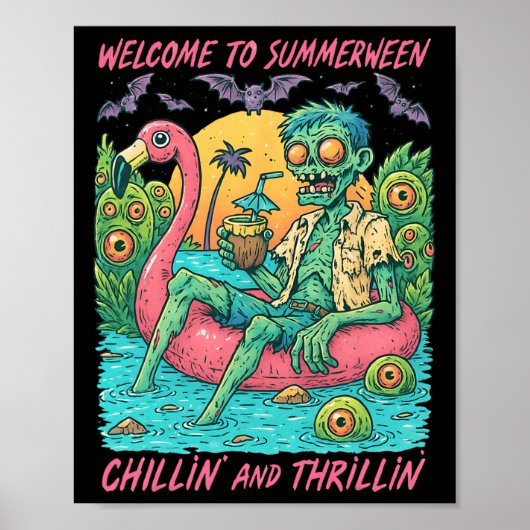 Hugvyn Halloween Zomer tussen Zombie Float Flaming Poster (Voorkant)