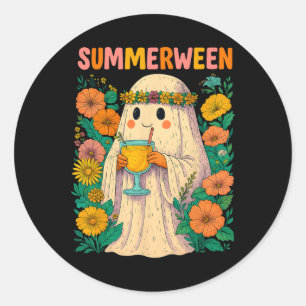 Hugvyn Halloween ZomerTussen Retro Ghost Beach Spo Ronde Sticker