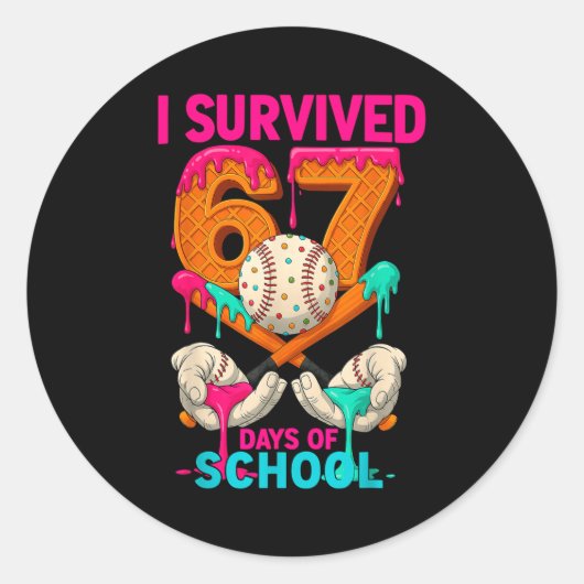 Hugvyn I Survived 67 Days Of School Ice Cream Six Ronde Sticker (Voorkant)