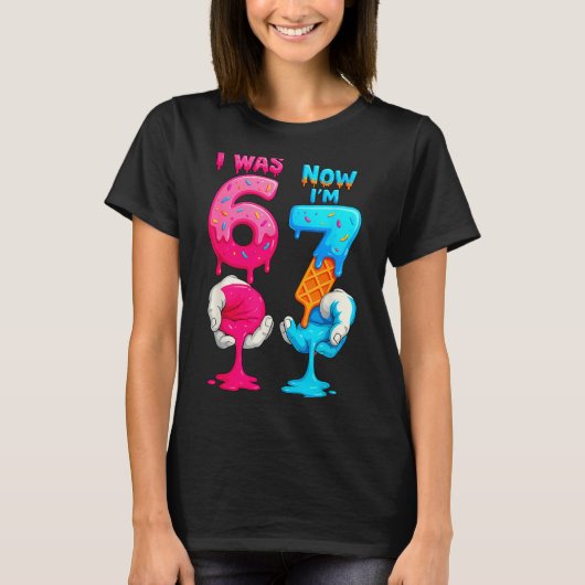 Hugvyn I Was 6 Now I'm 7 Year Old Birthday Six Sev T-shirt (Voorkant)
