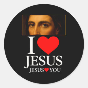 Hugvyn Ik hou van Jezus Ik Hart Jezus Geloof Ameri Ronde Sticker