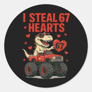Hugvyn ik steel 67 harten valentijnsdag dinosaurus ronde sticker