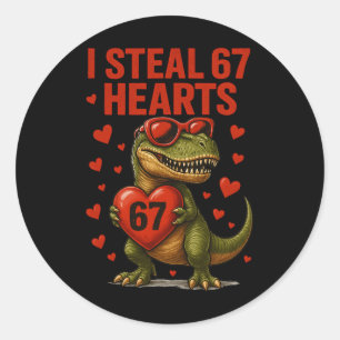 Hugvyn ik steel 67 harten valentijnsdag dinosaurus ronde sticker