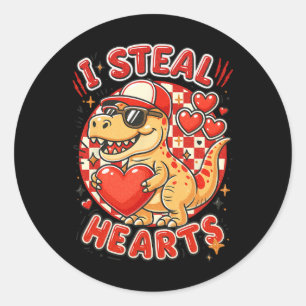 Hugvyn Ik steel harten Valentijn jongens Dinosauru Ronde Sticker