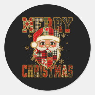 Hugvyn Kerstman Patchwork Vrolijk Chris Ronde Sticker