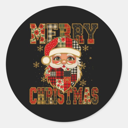 Hugvyn Kerstman Patchwork Vrolijk Chris Ronde Sticker (Voorkant)
