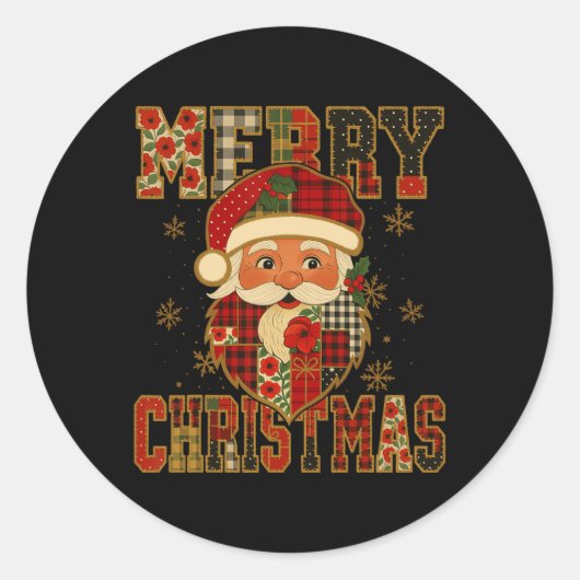 Hugvyn Kerstman Patchwork Vrolijk Chris Ronde Sticker (Voorkant)