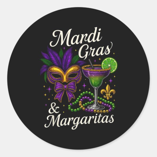 Hugvyn Mardi Gras And Margaritas Louisiana New Orl Ronde Sticker (Voorkant)