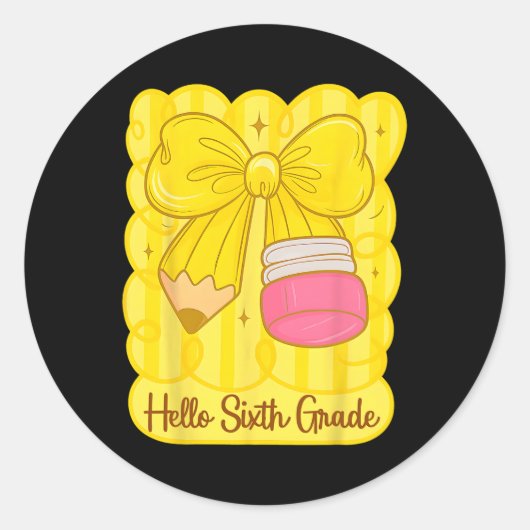 Hugvyn terug naar school Coquette Pencil zesde kla Ronde Sticker (Voorkant)