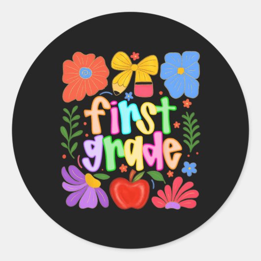 Hugvyn terug naar school eerste klas preppy leraar ronde sticker (Voorkant)