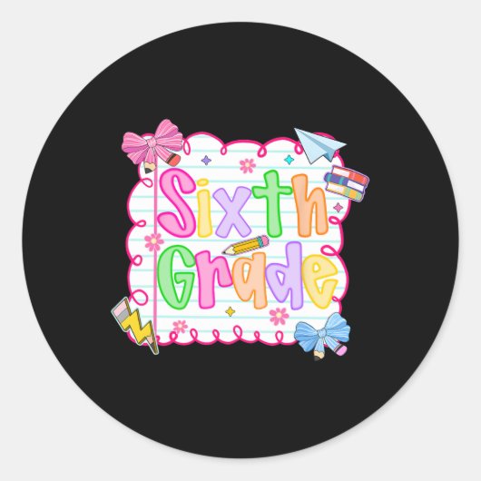 Hugvyn terug naar school Schattigee zesde klas pre Ronde Sticker (Voorkant)