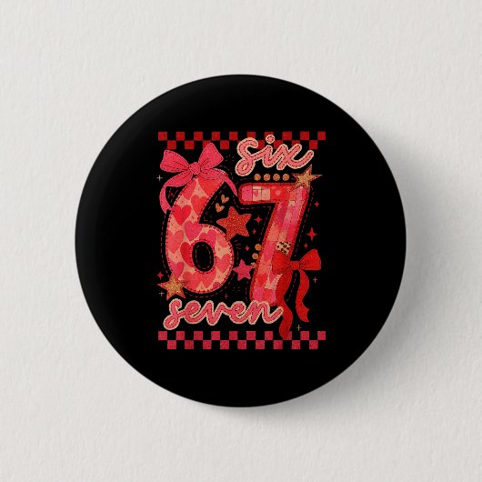 Hugvyn Zes Zeven Valentijn 6 7 Meme Geruite Coqu Ronde Button 5,7 Cm (Voorkant)