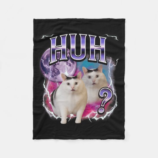 Huh Cat Chonky Meme Grappig Verward Cat Meme Lover Fleece Deken (Voorkant)
