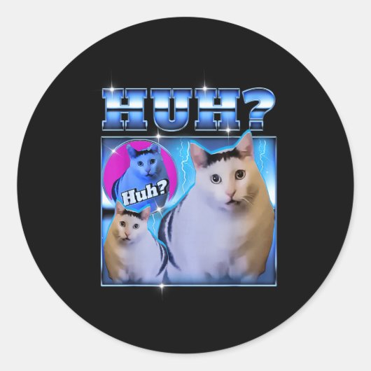 Huh Cat Funny Cat Meme Weird Cat Bootleg  Ronde Sticker (Voorkant)